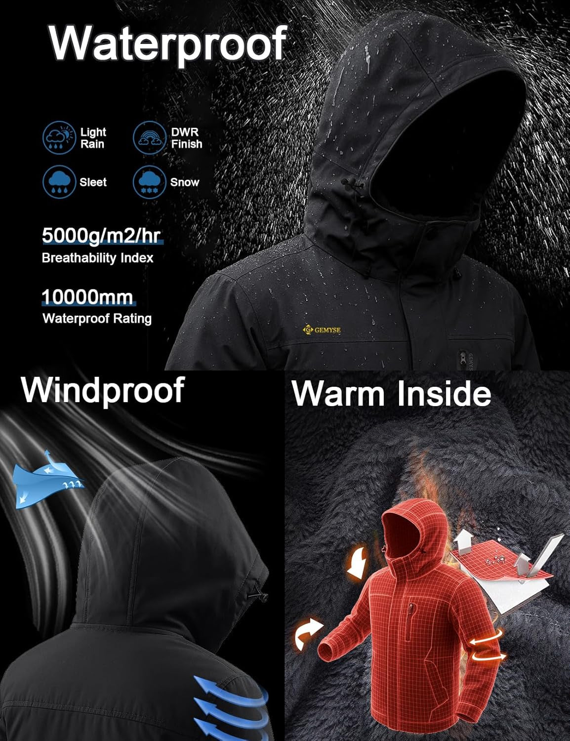 Men'S Mountain Waterproof Ski Snow Jacket Winter Windproof Rain Jacket